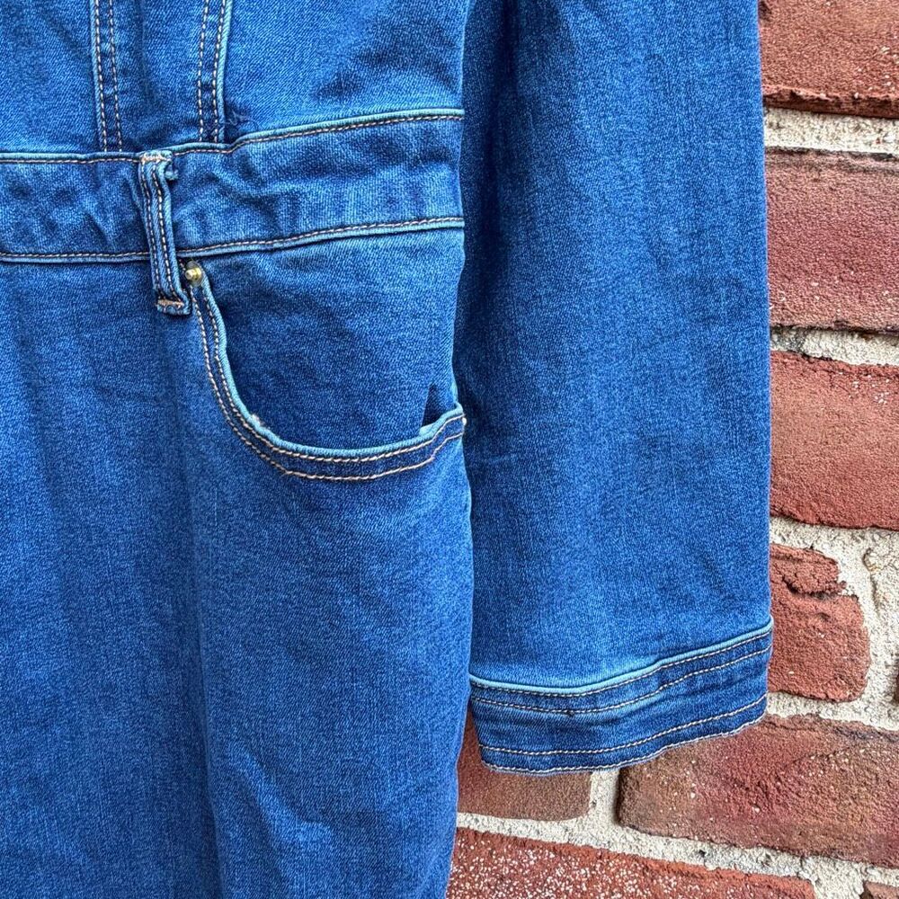 Express Stretch Denim Long Sleeve Button Front Wide Leg Jumpsuit Blue L NEW - Picture 5 of 16